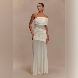 One Shoulder Mesh Maxi Dress - Ivory